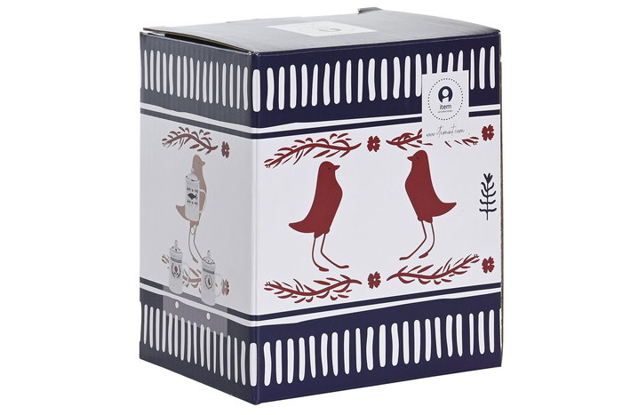 DKD Home Decor Blue red bird Taza para Infusiones de Porcelana y Cristal, 300ml, 8 x 14.5 x 12 cm (6 Unidades)