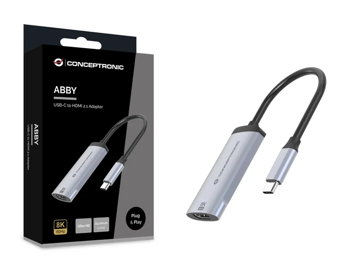 Conceptronic Adaptador USB-C a HDMI 2.1 ABBY23G 8K 60Hz Plata Conceptronic Adaptador USB-C a HDMI 2.1 ABBY23G 8K 60Hz Plata