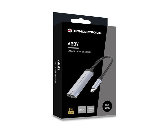 Conceptronic Adaptador USB-C a HDMI ABBY23G Gris Aluminio 8K 60Hz USB 3.2 Gen 1 HDMI 2.1