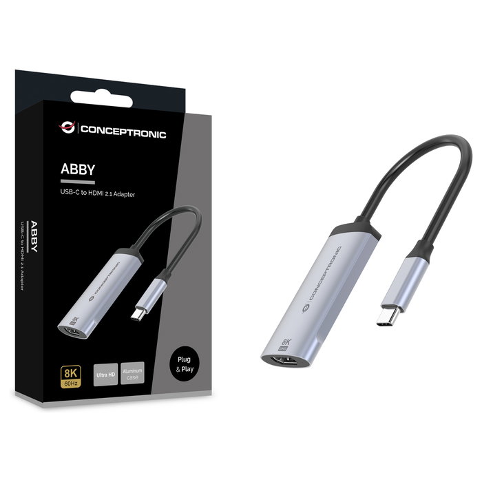 Conceptronic Adaptador USB-C a HDMI 2.1 ABBY23G 8K 60Hz Plata Conceptronic Adaptador USB-C a HDMI 2.1 ABBY23G 8K 60Hz Plata