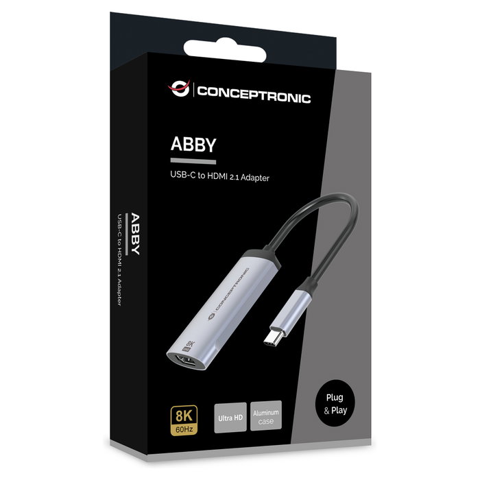 Conceptronic Adaptador USB-C a HDMI 2.1 ABBY23G 8K 60Hz Plata Conceptronic Adaptador USB-C a HDMI 2.1 ABBY23G 8K 60Hz Plata