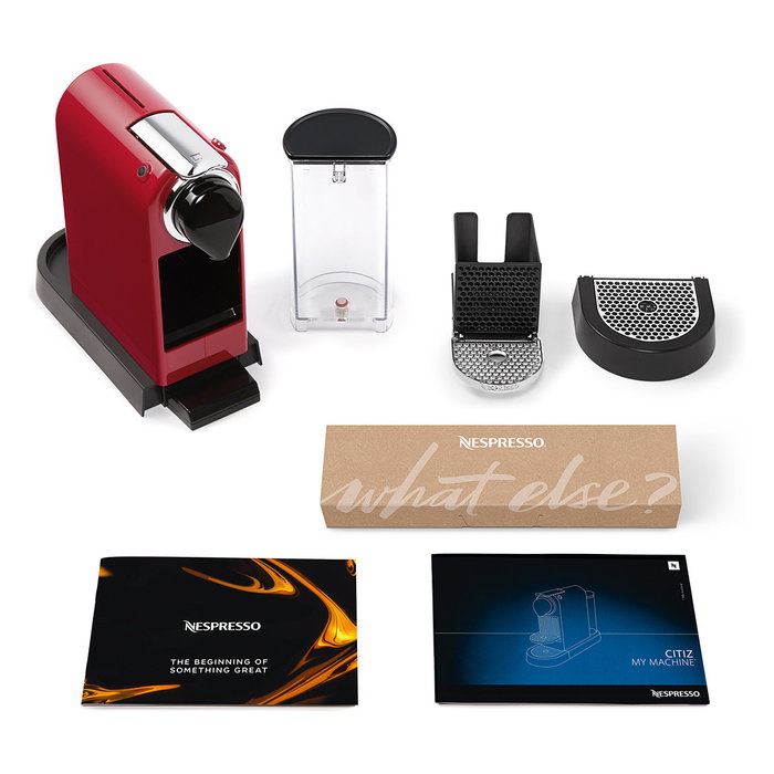 Krups CitiZ XN7415 - Máquina de Café Nespresso Automática para Cápsulas, 19 Bar, 1260W, Rojo/Cherry Red, Incluye 14 Cápsulas