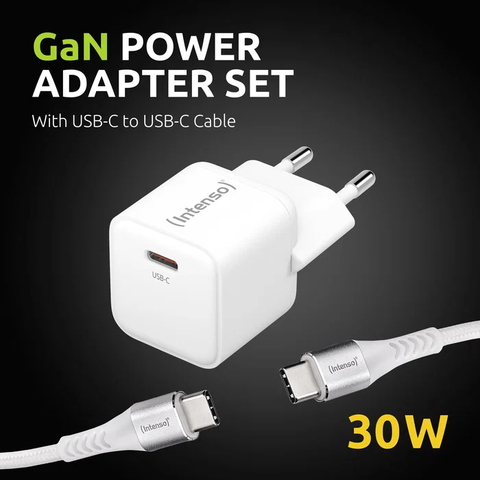 Intenso Kit Cargador GaN W30C con Cable USB-C Blanco Intenso Kit Cargador GaN W30C con Cable USB-C Blanco