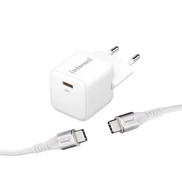 Intenso 7803042 Cargador GaN USB-C 30W Blanco - Carga Rápida, Cable USB-C a USB-C 1.5m Incluido, Universal, Enchufe EU