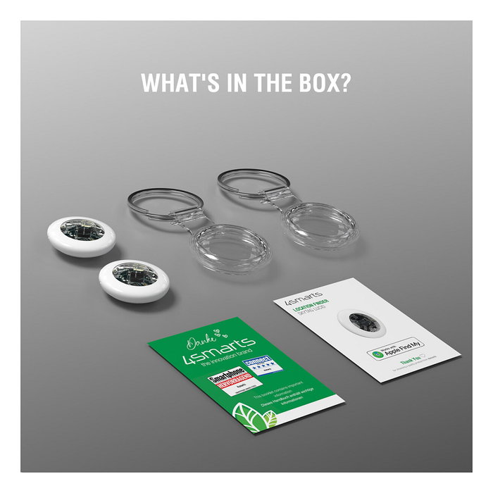 4smarts Buscador de Localización SkyTag Lucid, Set de 2, Blanco, Resistente al Agua y Polvo IP65, Bluetooth 5.3, Batería CR2032 Reemplazable, Compatible con iOS