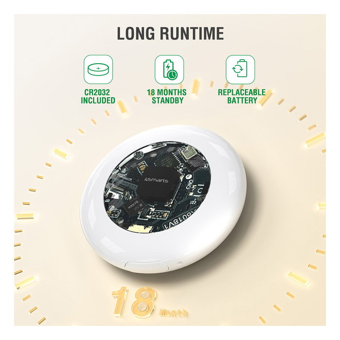 4smarts Buscador de Localización SkyTag Lucid, Set de 2, Blanco, Resistente al Agua y Polvo IP65, Bluetooth 5.3, Batería CR2032 Reemplazable, Compatible con iOS