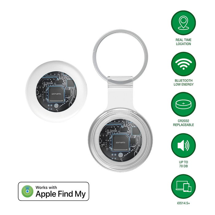 4smarts Buscador de Localización SkyTag Lucid, Set de 2, Blanco, Resistente al Agua y Polvo IP65, Bluetooth 5.3, Batería CR2032 Reemplazable, Compatible con iOS