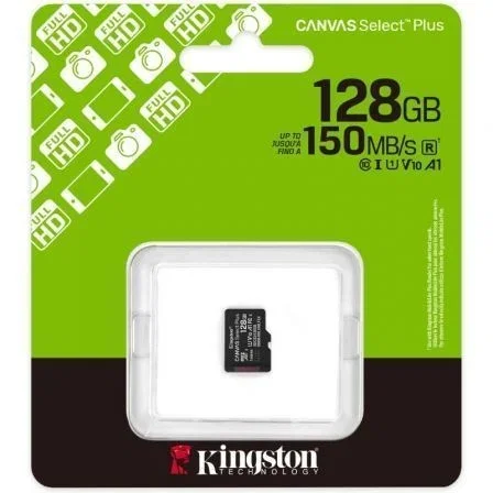 Kingston SDCS3/128GBSP Tarjeta de Memoria microSDXC Canvas Select Plus 128GB, Clase 10, UHS-I, V30, A1, 150MB/s de Lectura