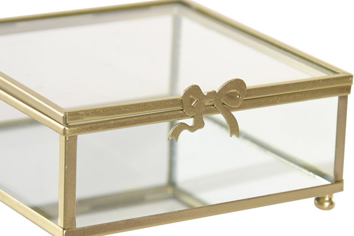 DKD Home Decor Joyero de Metal y Cristal con Lazo Transparente DKD Home Decor Joyero de Metal y Cristal con Lazo Transparente