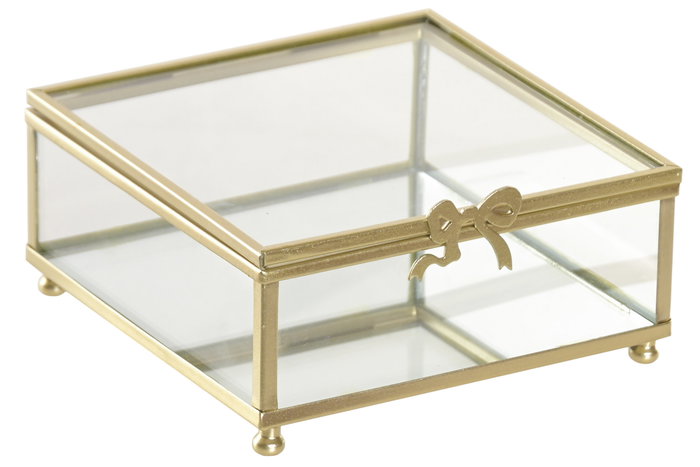 DKD Home Decor Joyero de Metal y Cristal con Lazo Transparente DKD Home Decor Joyero de Metal y Cristal con Lazo Transparente