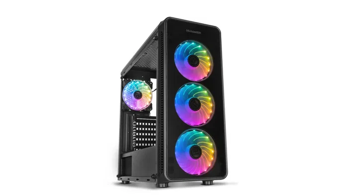 NOX Hummer TGM Midi Tower - Caja ATX Negro con Cristal Templado, 4 Ventiladores RGB Rainbow, USB 3.0, Soporte Placas ATX/micro-ATX/mini-ITX