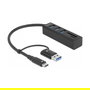 DeLOCK Concentrador USB 3.2 Gen 1 Hub 3 Puertos + Lector de Tarjetas SD y MicroSD con Conector USB Tipo-C o Tipo-A, compatible con Windows, Mac, ChromeOS