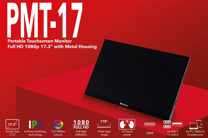 Verbatim PMT-17 Monitor Táctil Portátil 17.3 Pulgadas Full HD IPS
