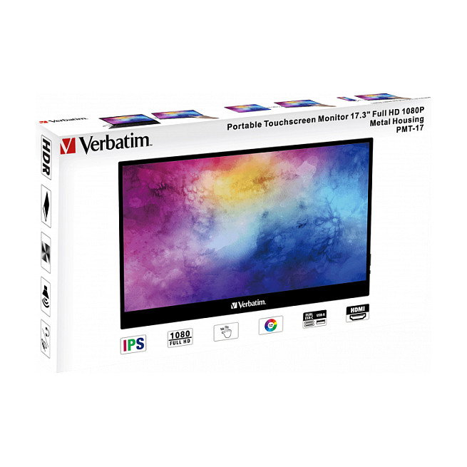 Verbatim PMT-17 Monitor Portátil Táctil de 17.3 Pulgadas Full HD 1080p IPS, Pantalla Plana, 60 Hz, USB-C, HDMI, Negro Verbatim PMT-17 Monitor Portátil Táctil de 17.3 Pulgadas Full HD 1080p IPS, Pantalla Plana, 60 Hz, USB-C, HDMI, Negro