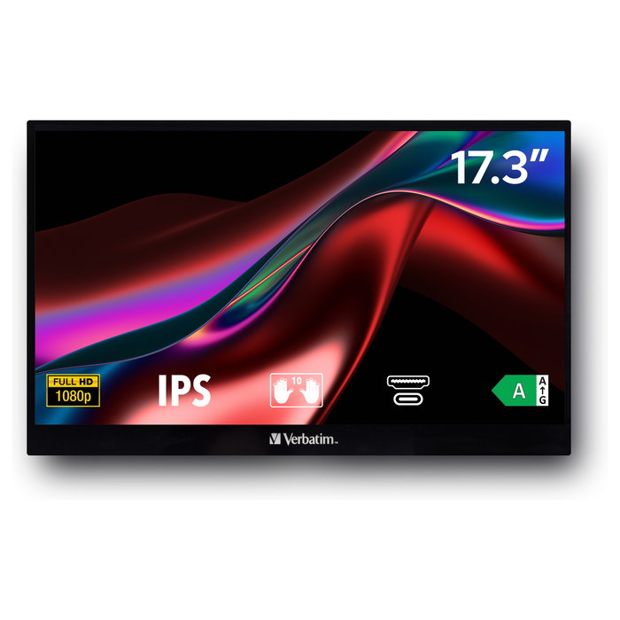 Verbatim PMT-17 Monitor Portátil Táctil de 17.3 Pulgadas Full HD 1080p IPS, Pantalla Plana, 60 Hz, USB-C, HDMI, Negro Verbatim PMT-17 Monitor Portátil Táctil de 17.3 Pulgadas Full HD 1080p IPS, Pantalla Plana, 60 Hz, USB-C, HDMI, Negro