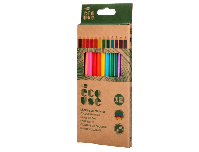 Liderpapel Lápices de Colores Ecouse Caja 12 Unidades, Colores Surtidos, Mina Resistente, Escritura Suave, Certificado FSC
