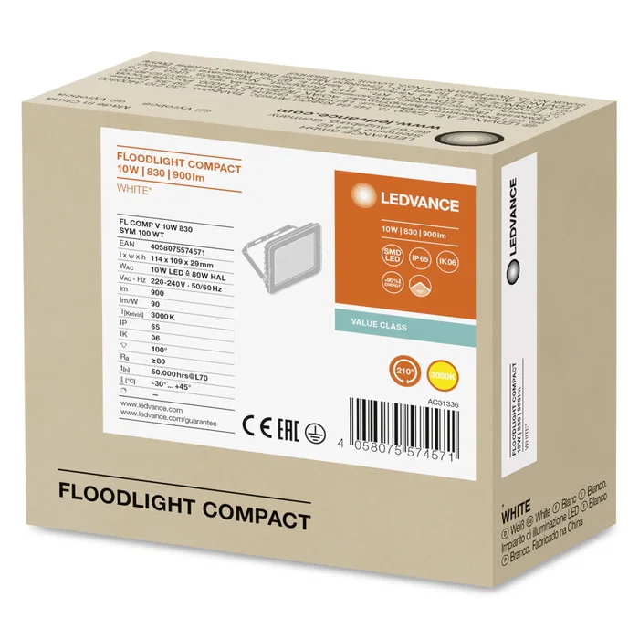 LVE LVE-4058075574571 Proyector LED exterior 1000 lúmenes, IP65, blanco cálido 3000K, montaje ajustable, sin deslumbramiento (ULOR 0%), ahorro energético