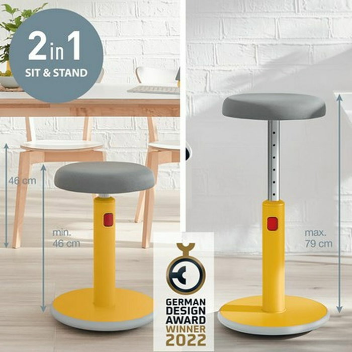 LEITZ Ergo Cosy Active Taburete de Asiento Acolchado Gris y Amarillo