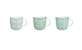 DKD Home Decor Tazas de Porcelana Diseño Azulejos Surtido 3 Colores