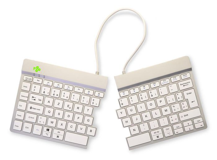 R-Go Tools Teclado ergonómico dividido R-Go Split Break con software de pausa, AZERTY (BE), Bluetooth, blanco