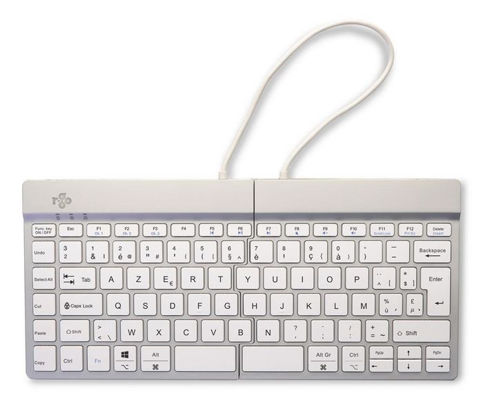 R-Go Tools Teclado ergonómico dividido R-Go Split Break con software de pausa, AZERTY (BE), Bluetooth, blanco