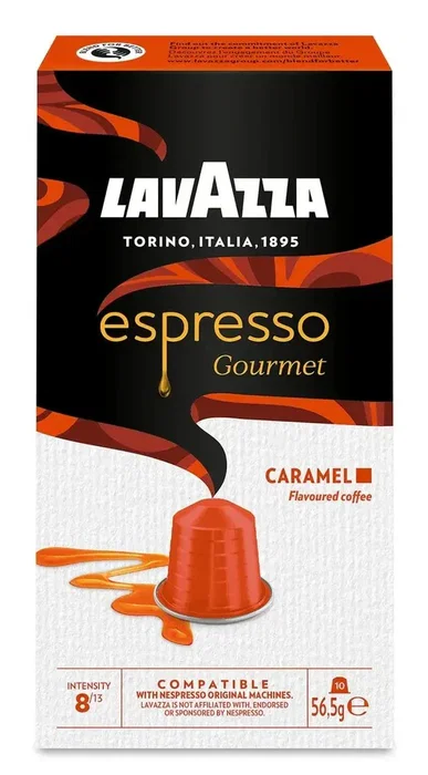 Lavazza 7153 - Cápsulas de Café Espresso Gourmet Caramel, Tueste Medio, Intensidad 8, Compatibles con Nespresso, Caja de 10 Unidades