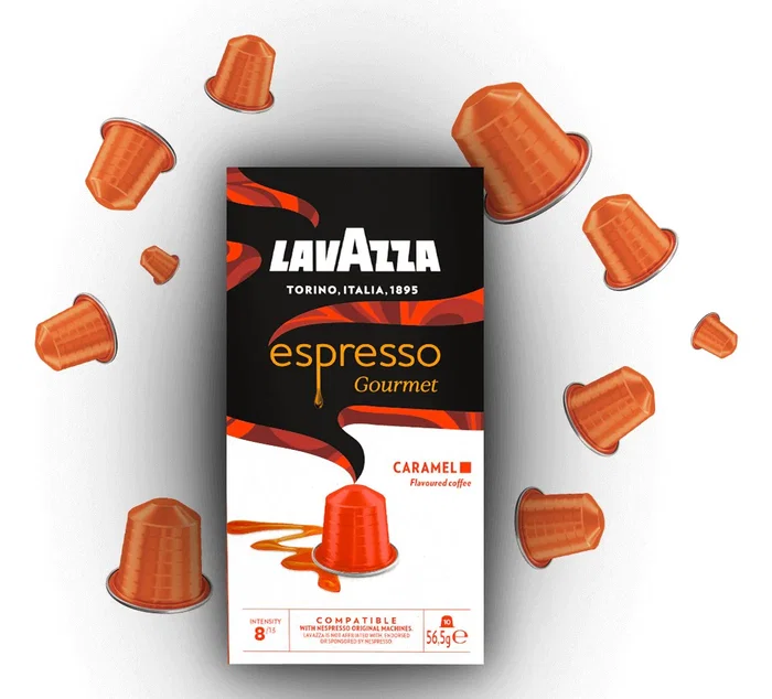 Lavazza 7153 - Cápsulas de Café Espresso Gourmet Caramel, Tueste Medio, Intensidad 8, Compatibles con Nespresso, Caja de 10 Unidades