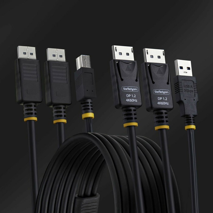 StarTech.com Cable KVM DisplayPort Doble Pantalla 4K 60Hz, 1,8 m, Negro