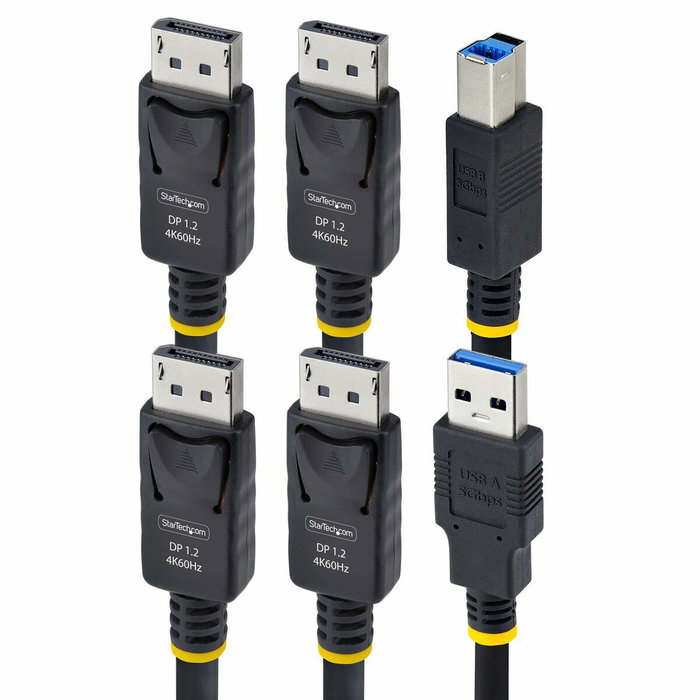 StarTech.com Cable KVM DisplayPort Doble Pantalla 4K 60Hz, 1,8 m, Negro