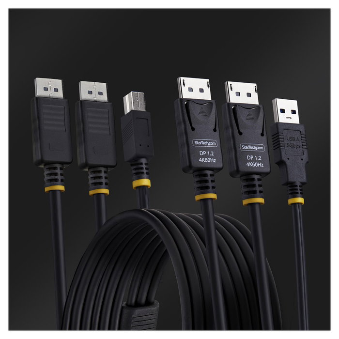 StarTech.com Cable KVM DisplayPort Doble Pantalla 4K 60Hz, 1,8 m, Negro