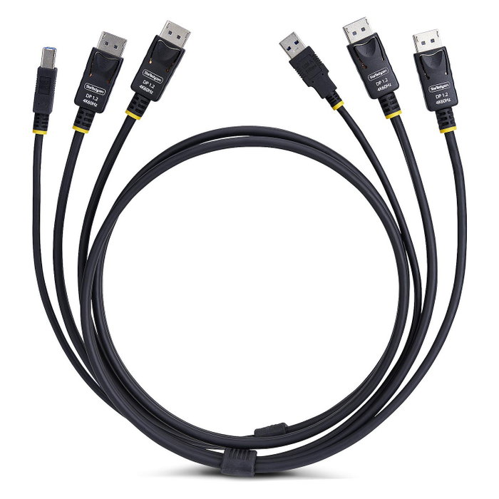 StarTech.com Cable KVM DisplayPort Doble Pantalla 4K 60Hz, 1,8 m, Negro