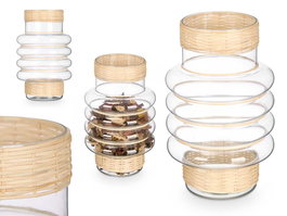 Giftdecor Portavela Aros Vidrio Rattan Transparente Natural 18 cm x 30 cm x 18 cm (Set de 6)