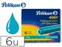 Pelikan TP6 Tinta para Estilográfica Turquesa Caja de 6 Cartuchos