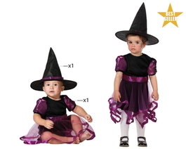 Disfraz de Bruja Bebé Morado con Sombrero y Falda Asimétrica de Tul 12-24 Meses Halloween