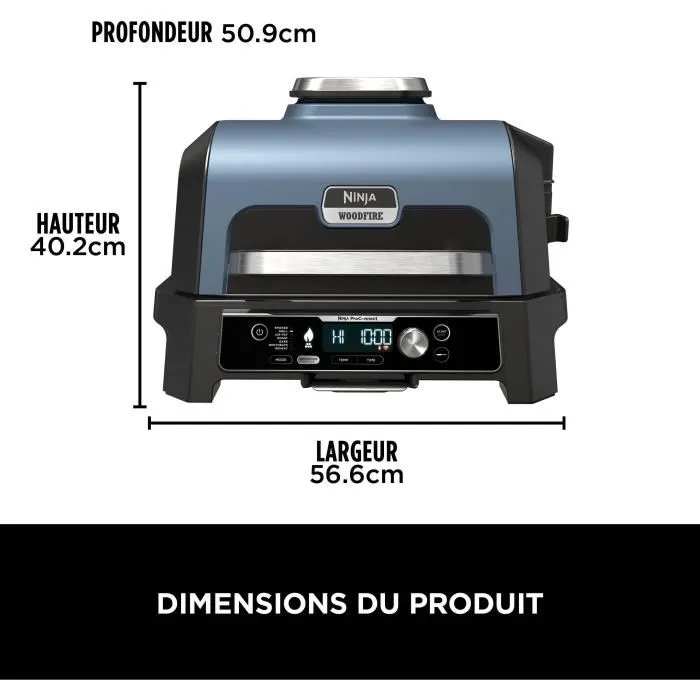 Ninja Barbacoa Eléctrica Woodfire Pro Connect XL OG901EU con Ahumador y Termosonda de Leña de Pellets