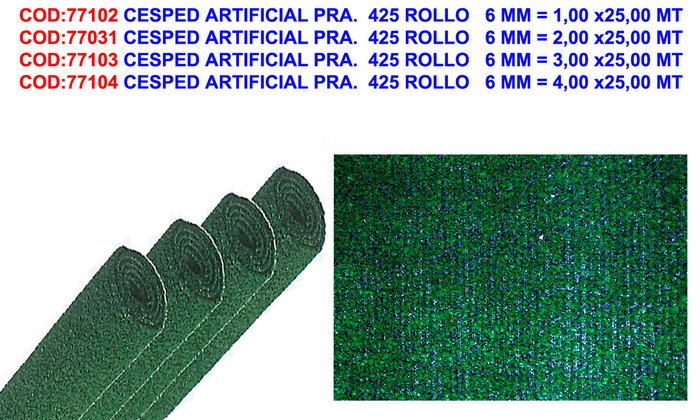 Césped artificial 6 mm rollo 1,00 x 25,00 mt Césped artificial 6 mm rollo 1,00 x 25,00 mt