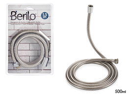 Berilo Manguera de Ducha de Metal de 1,5 m, Efecto Lluvia, Rosca Universal 1-2, Color Plata, Dimensiones 14x4x14 cm (Set de 24)