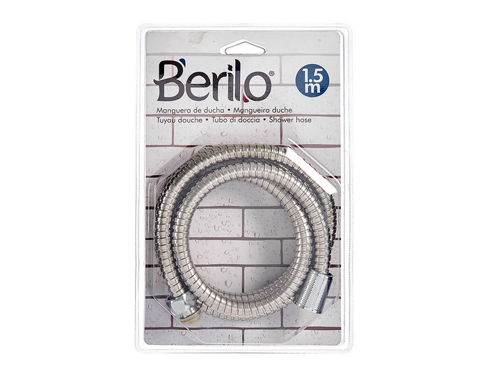 Berilo Manguera de Ducha de Metal de 1,5 m, Efecto Lluvia, Rosca Universal 1-2, Color Plata, Dimensiones 14x4x14 cm (Set de 24)