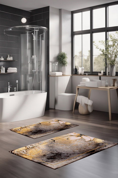 Mijölnir CT-5003 Juego de Alfombrillas de Baño 2 Piezas de Poliéster Antideslizante Antibacteriano Lavable a Máquina 40x60cm 60x100cm