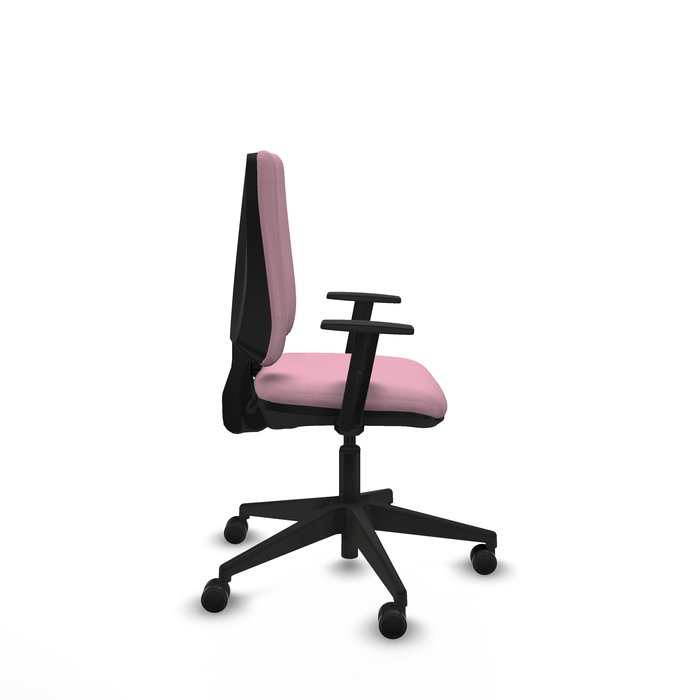 Silla de oficina Elche con mecanismo Contacto permanente básico tapizada con Tela color Rosa. Equipada con Base piramidal negra, Brazos 1D y Ruedas 65mm nailon Silla de oficina Elche con mecanismo Contacto permanente básico tapizada con Tela color Rosa. Equipada con Base piramidal negra, Brazos 1D y Ruedas 65mm nailon