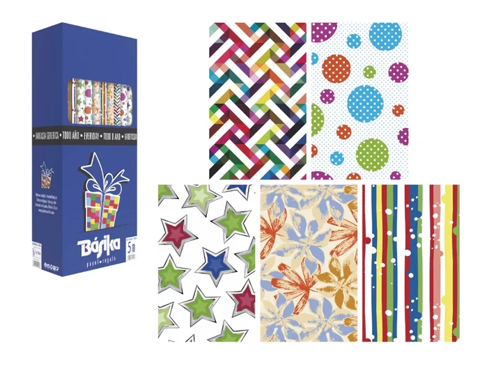 Basika Papel de Regalo Todo Año, Rollo Ancho 70 cm x 5 m, Diseños Surtidos, 50 g/m² Basika Papel de Regalo Todo Año, Rollo Ancho 70 cm x 5 m, Diseños Surtidos, 50 g/m²