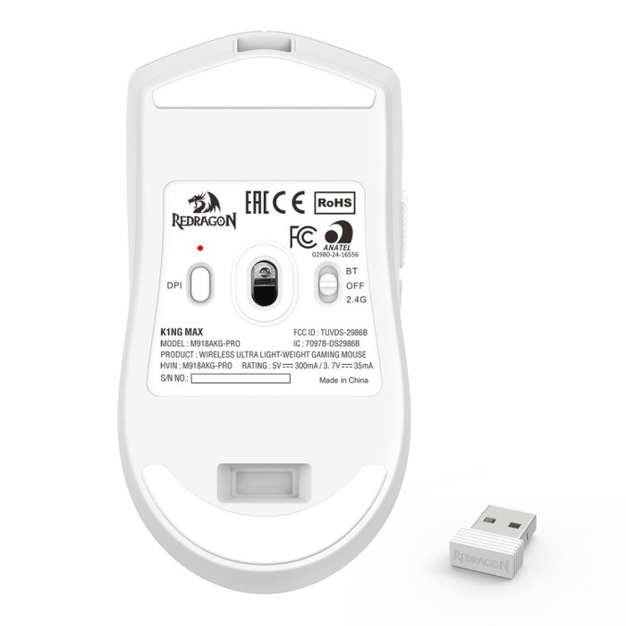 Redragon K1NG PRO MAX 1K Ratón Gaming Inalámbrico Blanco 26000 DPI