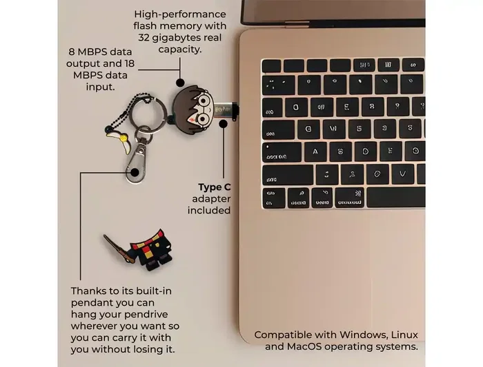 Wondee Memoria USB Llavero Harry Potter 32GB con Adaptador USB C