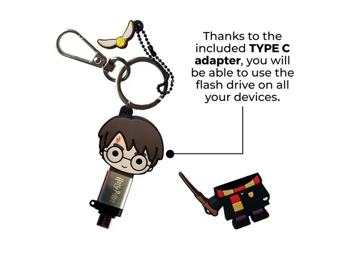 Wondee Memoria USB Llavero Harry Potter 32GB con Adaptador USB C