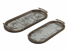 DKD Home Decor Bandeja Acacia y Cristal Palmeras Surtido de 2 unidades, 54x23x5 cm