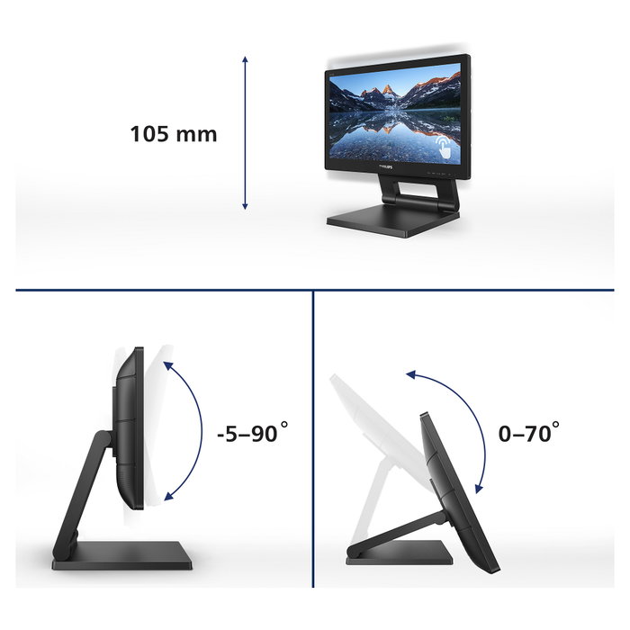 Philips 162B9T/00 Monitor de 15.6 pulgadas HD TN 1366 x 768 60 Hz HDMI DisplayPort DVI USB-Hub Altavoz VESA