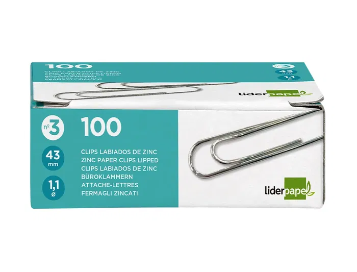 Liderpapel Clips nº3 labiados 43 mm Caja de 100 unidades