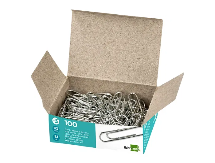 Liderpapel Clips nº3 labiados 43 mm Caja de 100 unidades