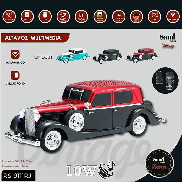 SAMI Altavoz Multimedia Vintage "Lincoln" Rojo 10 | Altavoz Sami Vintage Lincoln Rojo Multimedia 10