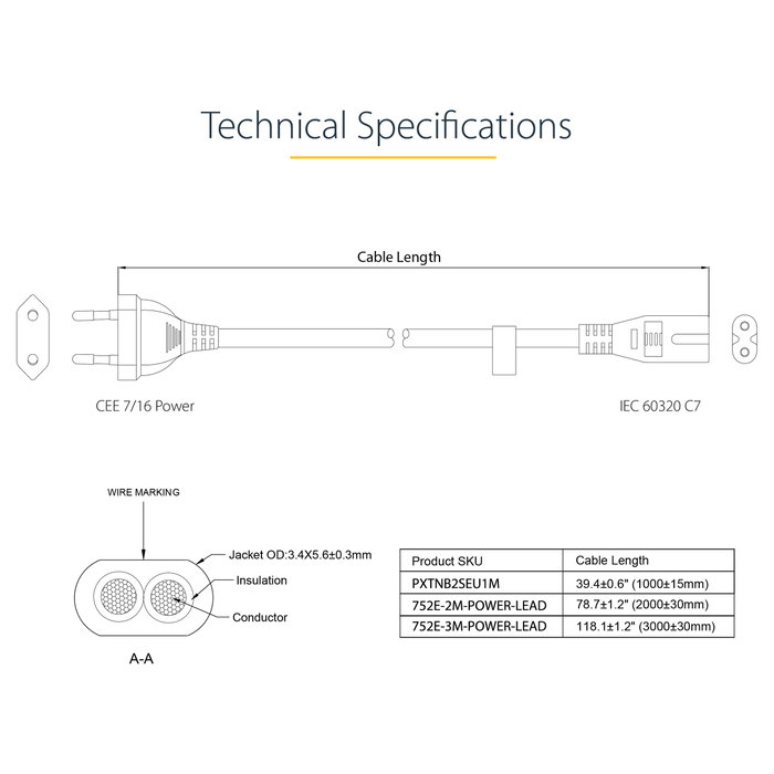 StarTech Cable de Alimentación de 3m UE a C7, 18 AWG StarTech Cable de Alimentación de 3m UE a C7, 18 AWG